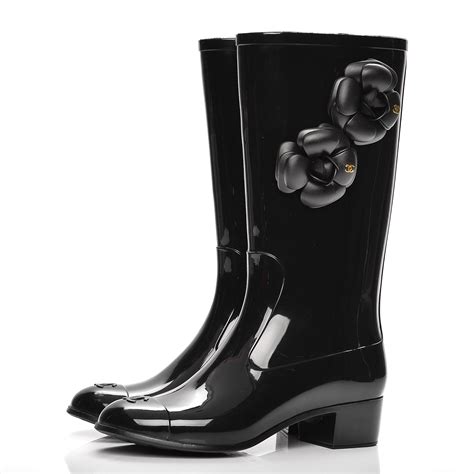 chanel camellia rain boots for sale|Chanel Black Rubber CC Camellia Rain Boots Size 38 .